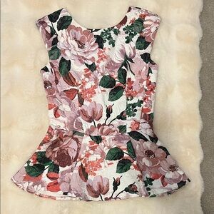NWT Miss Selfridge Pink and Green Floral Peplum Top